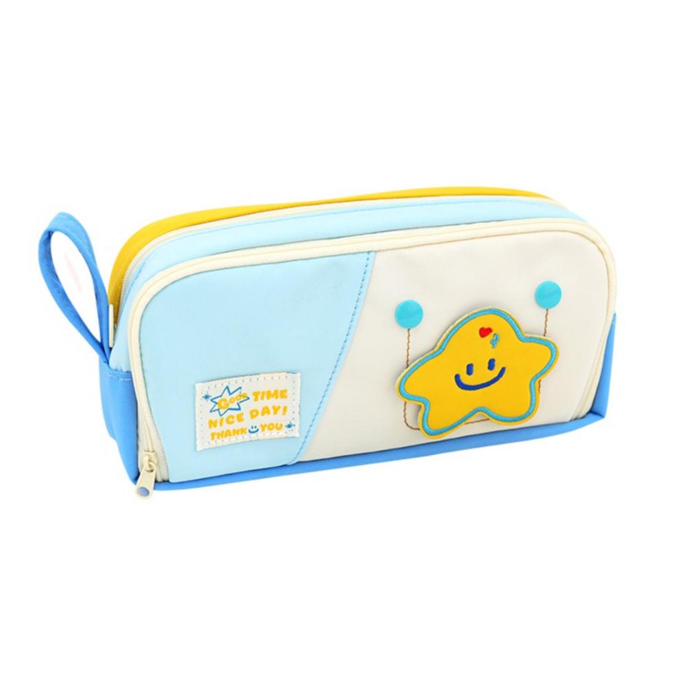 

Macaron Large Capacity Pencil Bag Hand-held Stationery Organizer Kids Gift синий