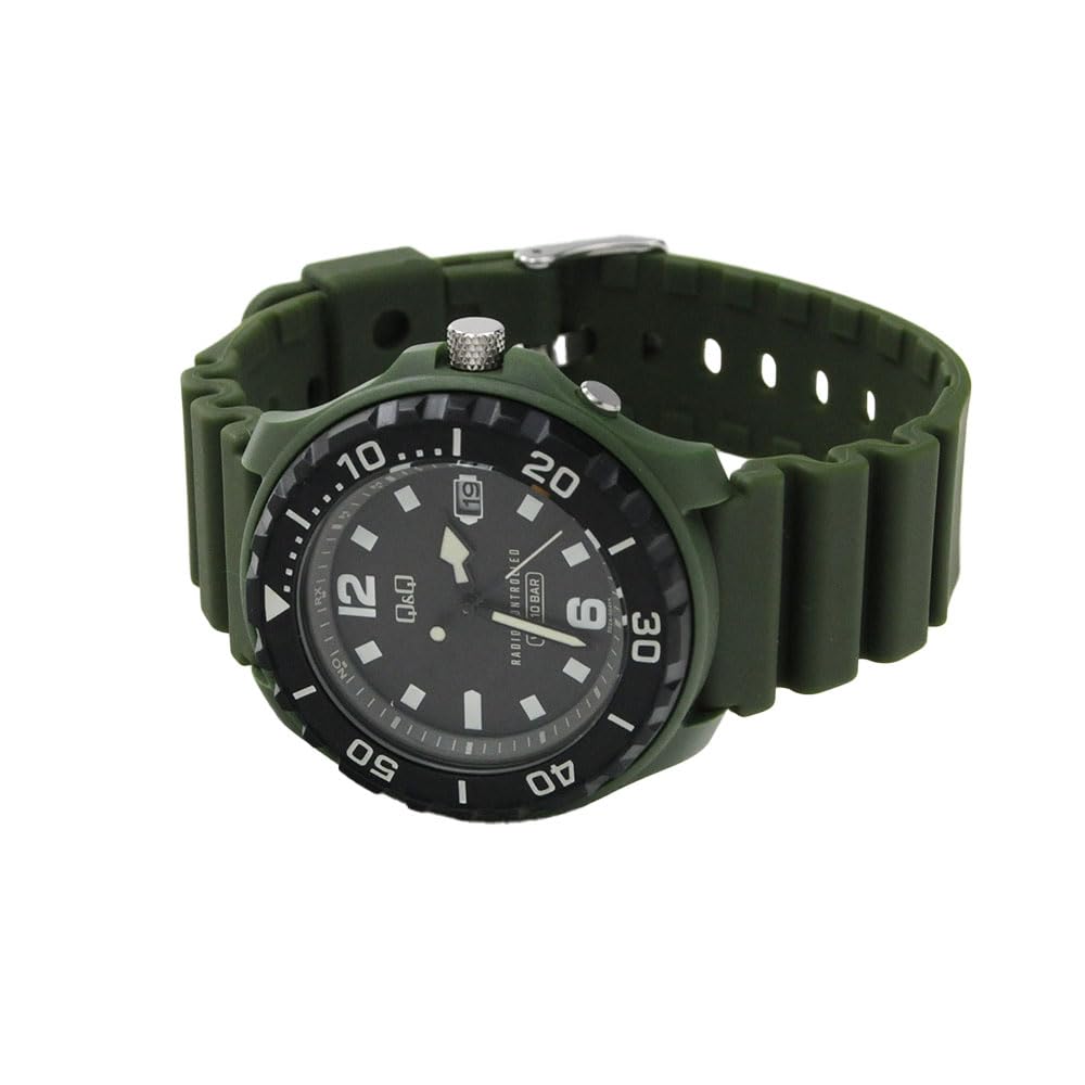 Citizen Analog Solar Date Urethane Q&Q Men's Watch, Radio-Controlled, Powered, Waterproof, Display, Band, Khaki, D02A-004VK