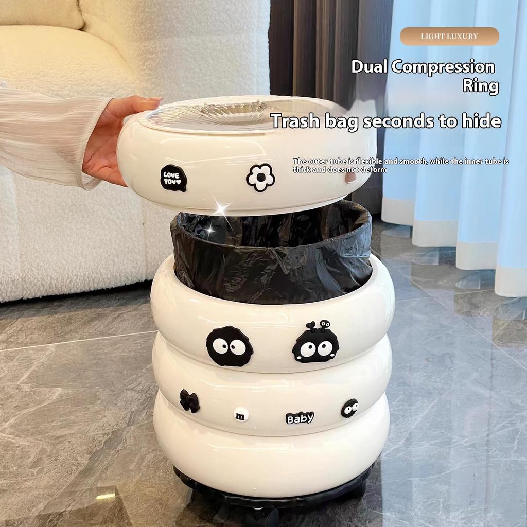 12L Doughnut Shape Wastebasket with Lid Wheel Recycle Bin Bedroom Living Room Kitchen Garbage Cube Cream Wind Cute Trash Can