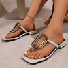 Fashion Gold Metal Buckle Thick Heels Sandals Wome 2025 Summer Clip Toe Low Heel Slippers Woman Plus Size Square Toe Sandles Female