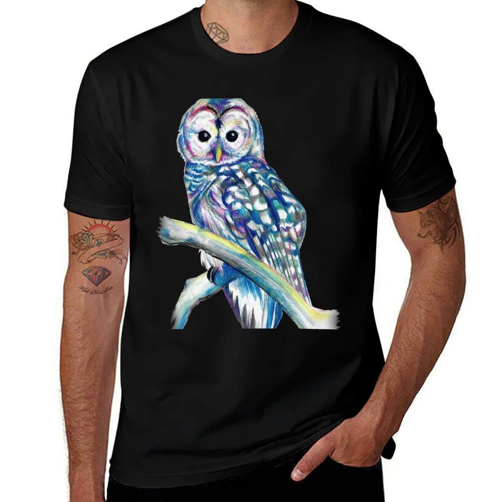 Owl Colourful Owl Art Tshirt Casual Basic Short Sleeve Tshirt