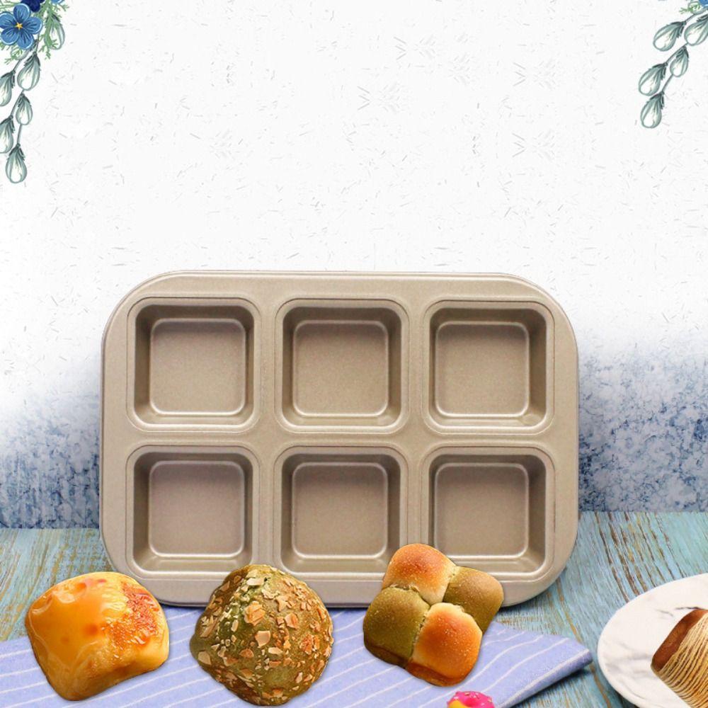 Non-stick Brownie Cake Pan 6 Cavities Bread Mold Kitchen Accessory Muffin Cake Baking Tray  Pudding