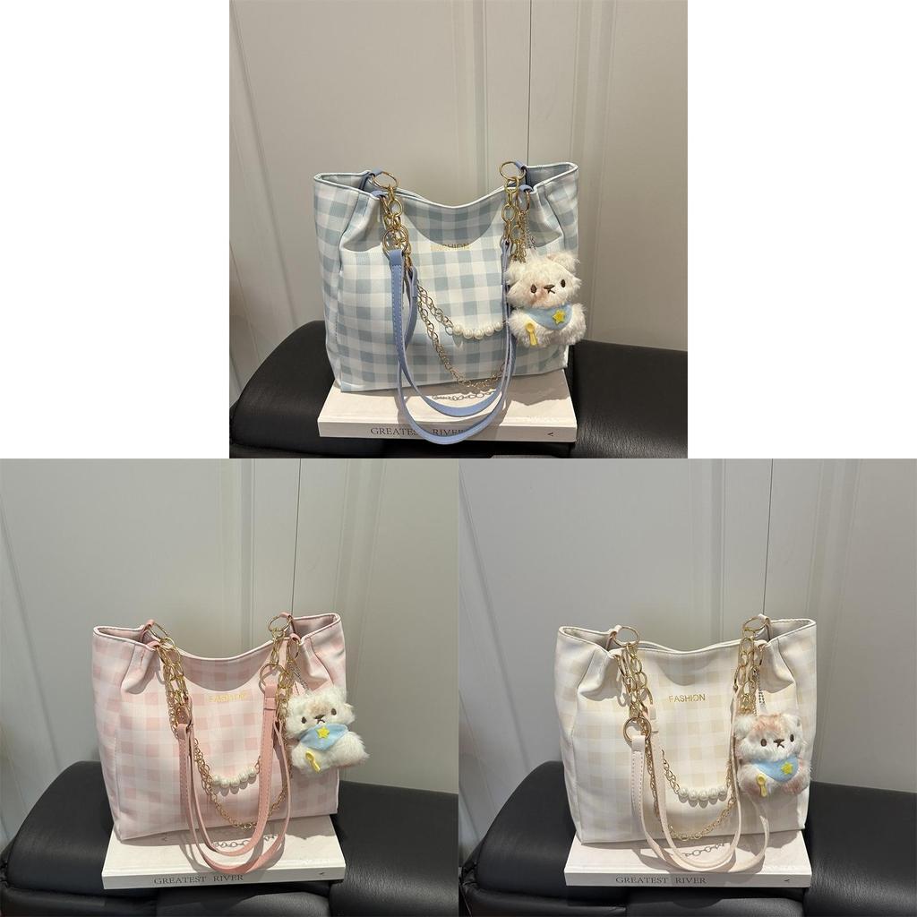 Pu Fashion Checkered Tote Bag With Zipper Closure For Daily Use