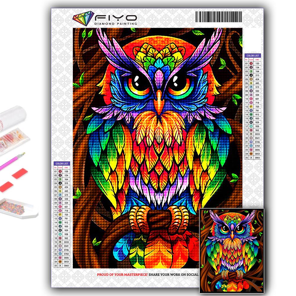 Gör-det-själv 5D Diamantmålning Djuruggla Korsstygnskit Full Drill Broderi Mosaikkonst Bild av Rhinestones Present