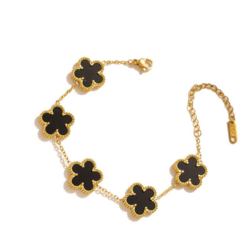 Titanium Steel Flower Bracelet Women Hypoallergenic Dual-Sided Design Colorful 5-Petal Floral Charm Elegant Daily Wear