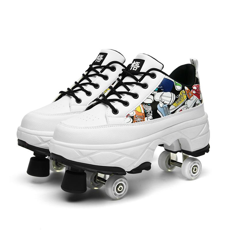 Transformable Dual-Use Roller Skates: 4-Wheel To Inline, Ice, & Walking Shoes