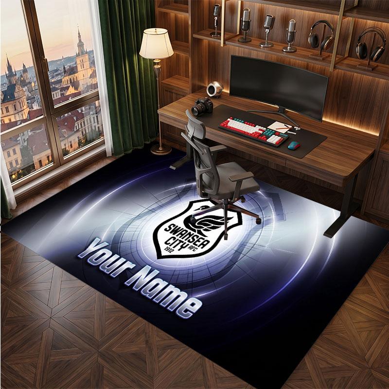 Swansea City FC Custom Crystal Velvet Rug, Personalized Name Text Print, Football Logo Soft Non‑Slip Floor Mat Home Decor Gift
