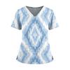 Women's Gradient Print V-Neck Double Pocket Short Sleeves Hem Slit Uniform Caregiver Top