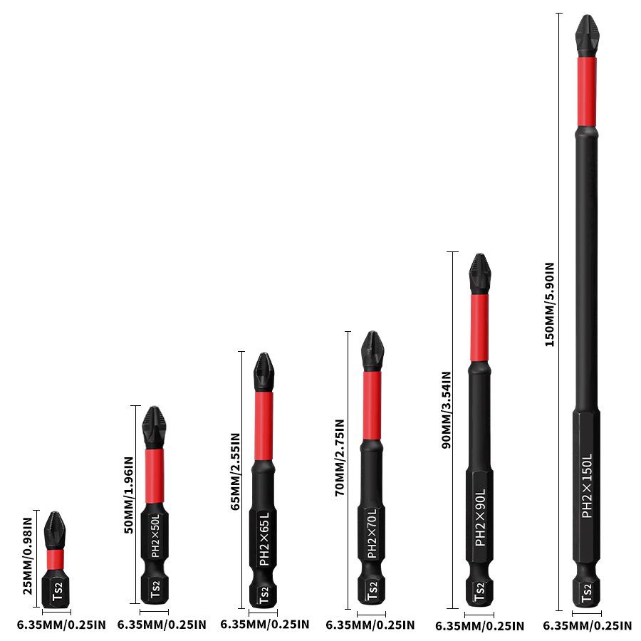 PH2 Magnetic Anti-Slip Phillips Screwdriver Bit Set, 25-150mm, High Hardness Electric Screwdriver Heads