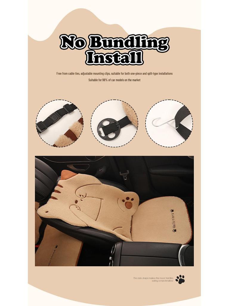 Universal Shy Cat Plush Winter Car Seat Cushion - Non-Shedding, Cartoon Design for Five Seats