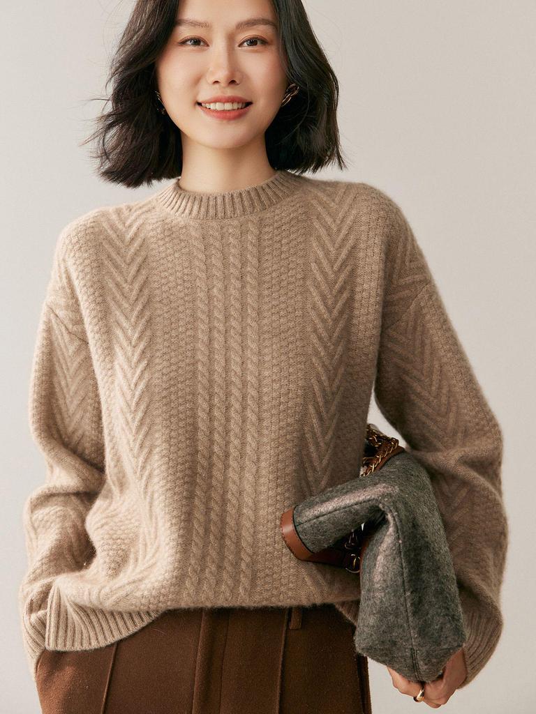 Women's Cashmere Knit Base Layer: Autumn & Winter Solid Color Round Neck, Long Sleeve, Versatile & Comfortable