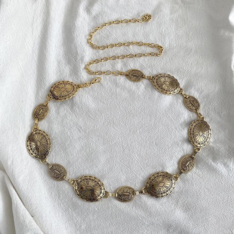 New Carved Geometric Retro Waist Chain for Women's Metallic Elegant Versatile Western Classic