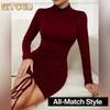 Women's Fashion Summer Spring Solid Color Print O-Neck Long Sleeve Casual Dresses