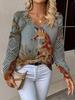 Neues bedrucktes V-Ausschnitt-Oberteil Damen beliebter Pullover Langarm Frühling und Herbst Pullover