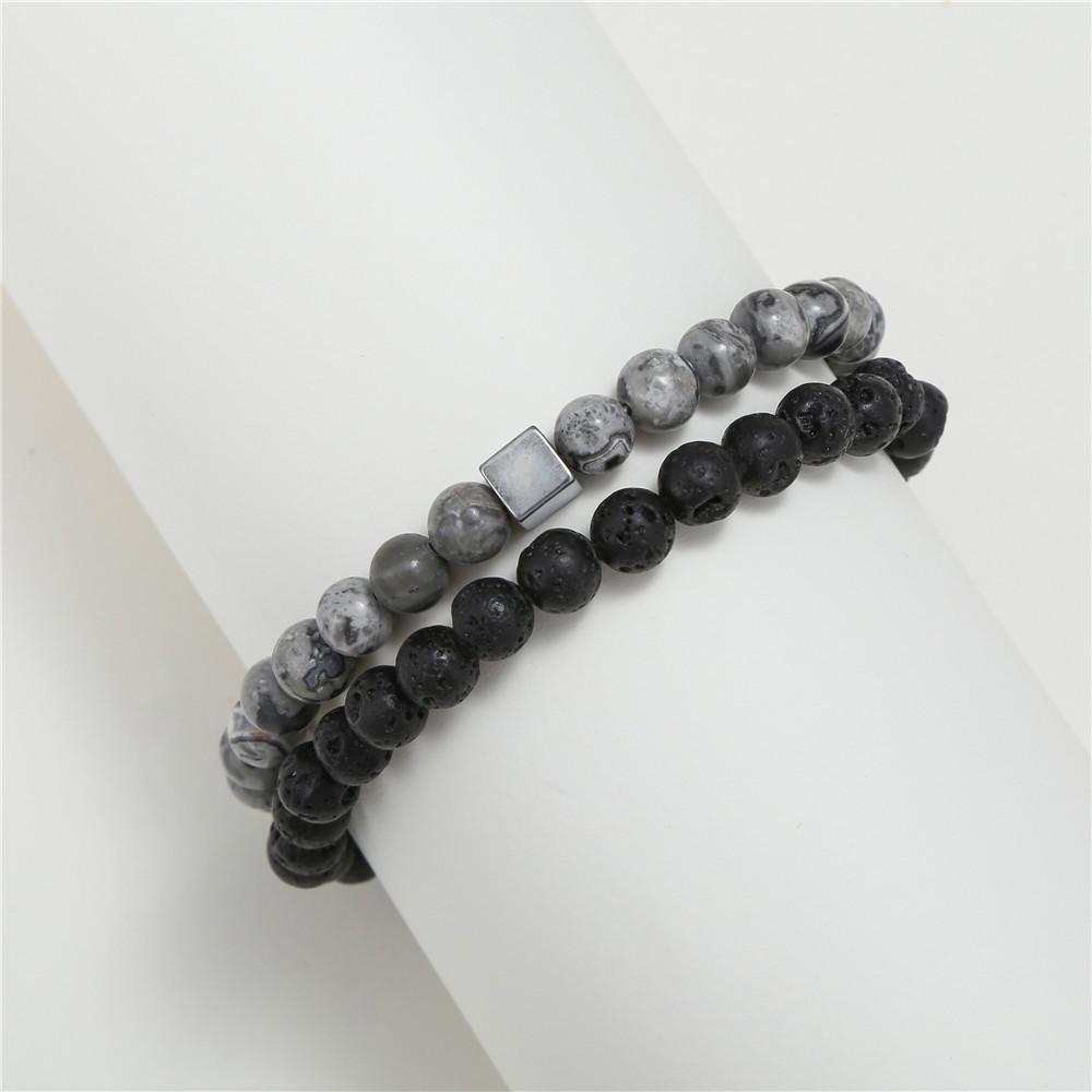 Matte Black Cubic Zirconia Ball & UFO Pendant Braided Bracelet Set