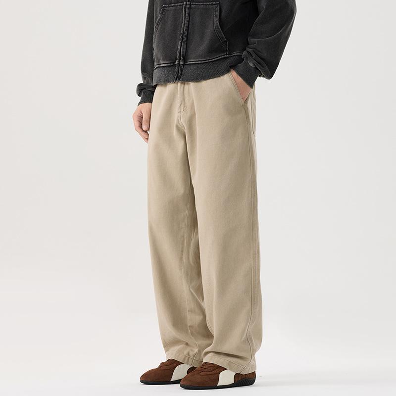 American Spring and Autumn Lyocell Casual Pants Men's Loose Straight Trendy Brand Simple Wide Leg Solid Color Tooling Pants Men's