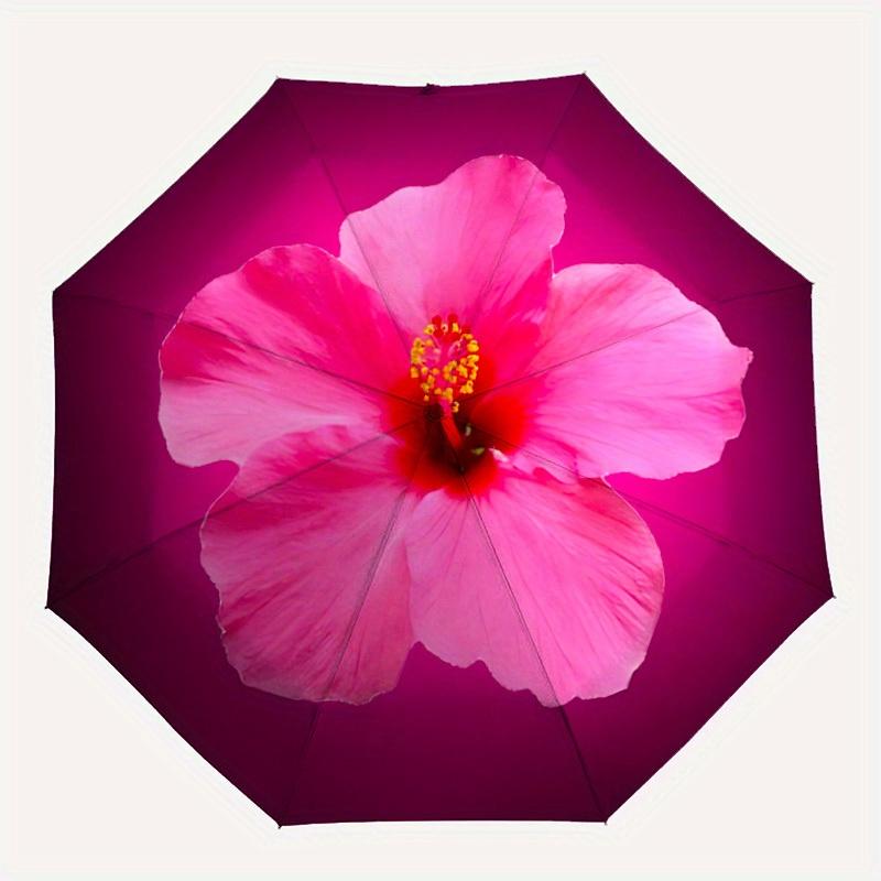 

1pc Pink Hibiscus Flower Automatic Opening/closing Umbrella with Auto Open/Close, Windproof, Foldable Sunshade yy250811189