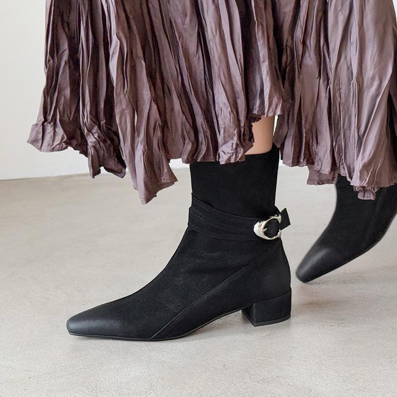 Fashion 2025 New Women Shoes Ankle Boots Genuine Leather Retro Square Toe Western High Boots Warm Autumn Winter Knight Boots High Shoes