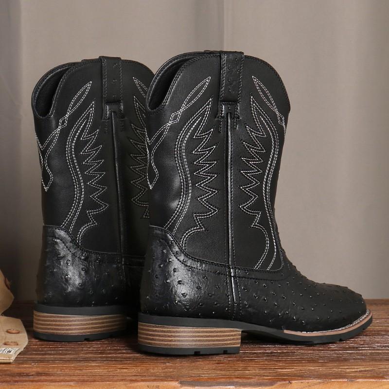 882 Cowboy Boots Men Retro Western Embroidered Martin Fall Casual Round Toe Square Heel High Top