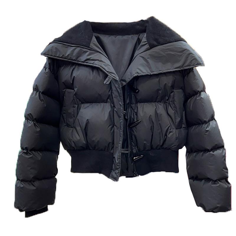 

2024 Осень/Зима Модный Корейский Стиль Куртка с Застежкой-Молнией, Лацканами, Лоскутным Дизайном и Короткой Хлопковой Подкладкой для Женщин XL 65-75 kg