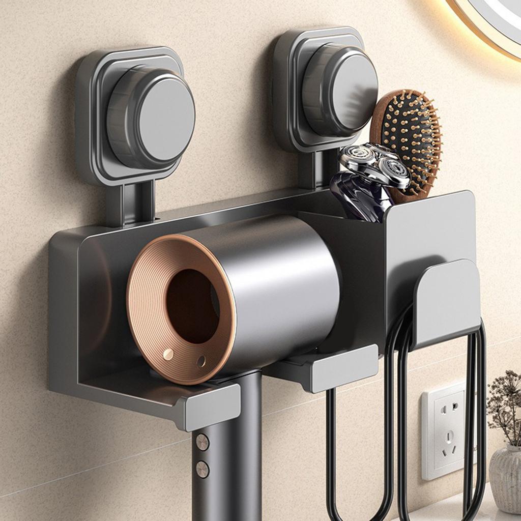 Strong Hair Dryer Wall Organizers No Hole Required Includes Storage Shelves Cord Holder For Bathroom Countertop