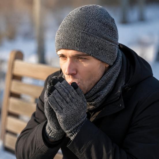 Outdoor Winter Gear for Cycling Travel Hat Scarf Gloves Set Adults, Cozy Knitted Hat, Warm Unisex Large Heads Neck Warmer Men Women Cold Weather
