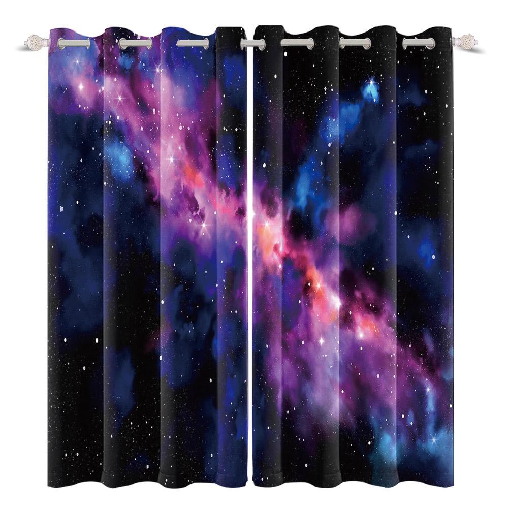 

Затемняющие шторы Galaxy Universe с темой космического звездного неба, оконные шторы для гостиной, шторы для затемнения комнаты для исследования космоса 53x137cm 2pcs