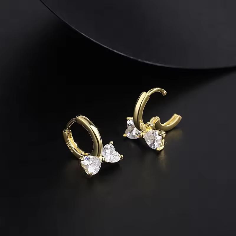 Light Luxury Zircon Bow Earrings For Women Sweet Fresh Temperament Versatile Ear Clip Jewelry