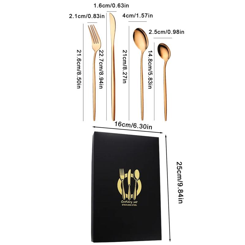 4Pcs Golden Cutlery Set Stainless Steel Knife Fork Spoon Tableware Flatware Set Festival Kitchen Dinnerware Gift