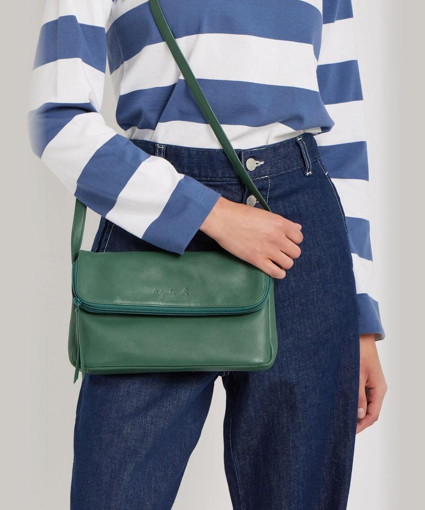 agnes b. Lambskin Shoulder Bag "Asya" Free Size Green