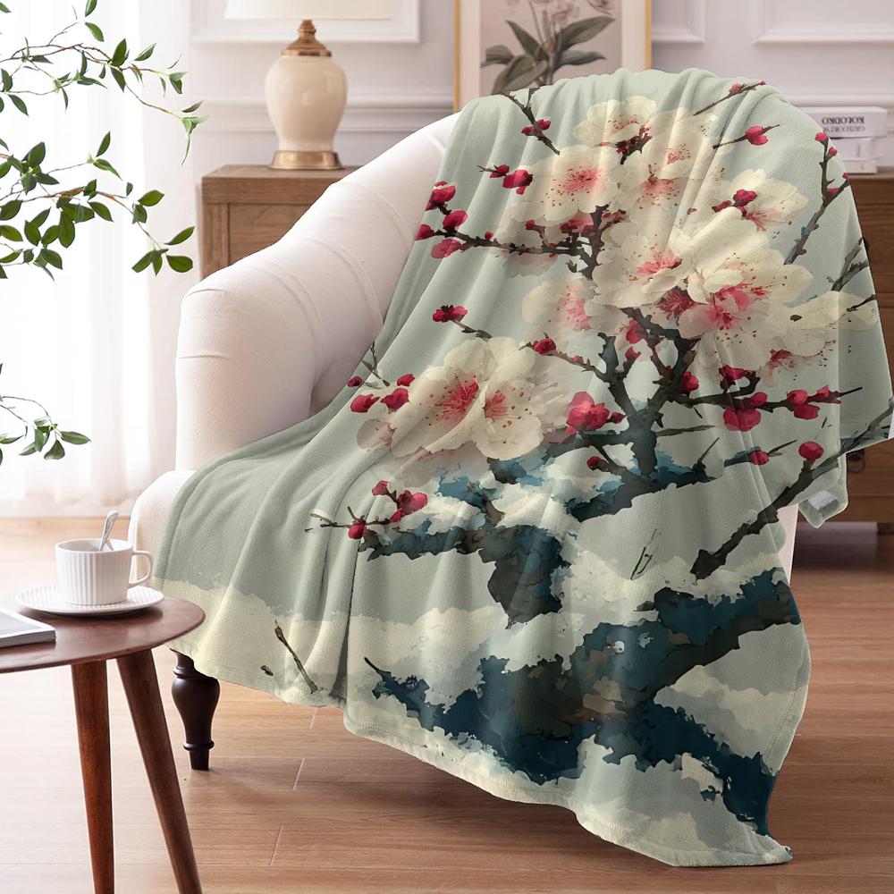 Plum Blossom Throw Soft Flannel AC Blanket Lightweight Summer Nap Throw Cozy  Blanket for Sofa Bed Travel Home