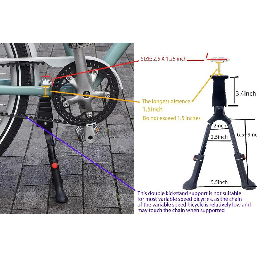 WEEROCK Adjustable Height Bike Kickstand Aluminium Alloy Double Leg Kick Stand Fits For 24/26/28 Inch Single Speed Bicycles