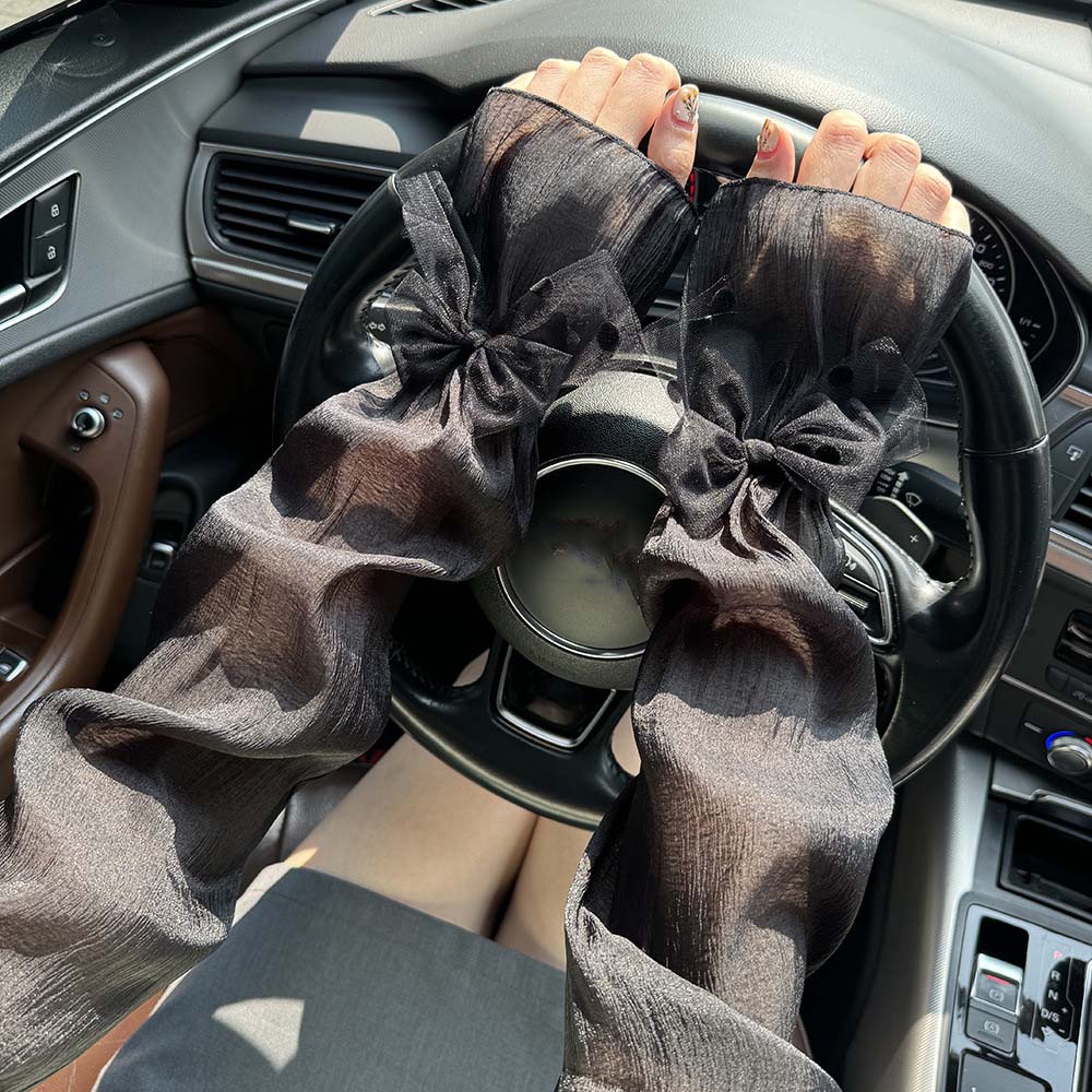 2pcs/set Thin Bow Gauze Sleeves Sun Protection Yarn Arm Sunscreen Covers  Outdoor