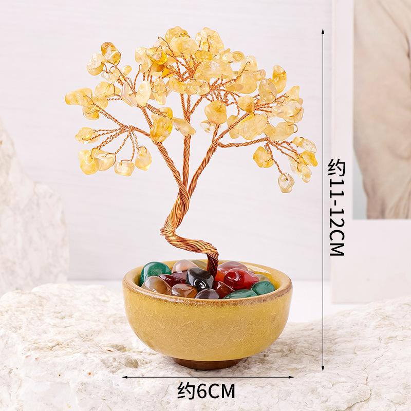 Decorative Gemstone Tree with Wire Branches and Stone Base Indoor Tabletop Ornament for Home Office Desk Decoration
