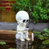 Outdoor Resins Halloween Skeleton Fisherman Sculpture With Shaking Head Design For Garden Patios Pond Decoration Gift