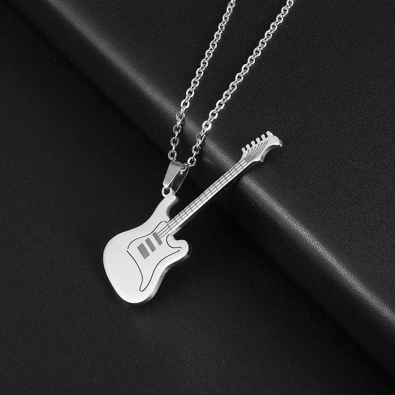 Retro Punk Music Guitar Necklace for Men Personalized Gothic Pendant Fashion Hip Hop Rock Singer Jewelry Gift