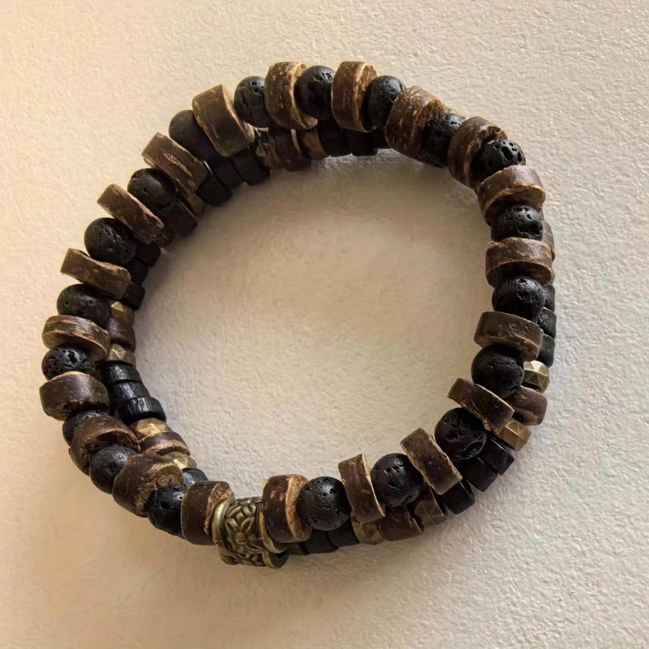 

Водонепроницаемый браслет из черного драгоценного камня и нержавеющей стали из бисера коричневый