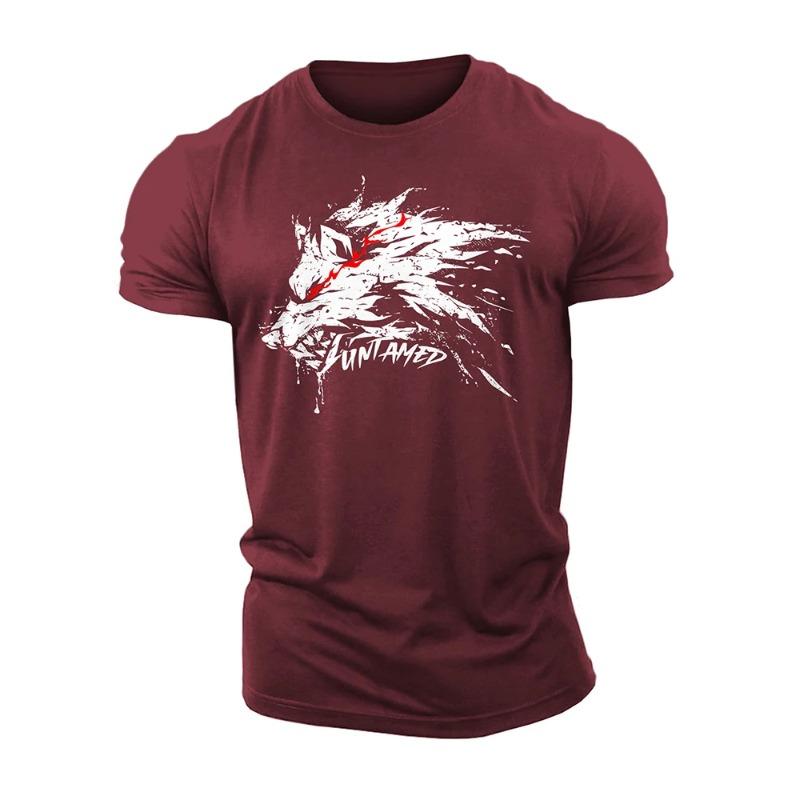 Summer 3D Printing Untamed Wolf Red Eyes Drip Gym Cotton Casual Men Short Sleeves Man Tough Guy T-Shirt
