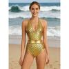 Costumi da Bagno da Donna Europei e Americani - Nuovo Stile 2026 Sexy Profondo Scollo a V Senza Collo Costume Intero a Squame di Pesce