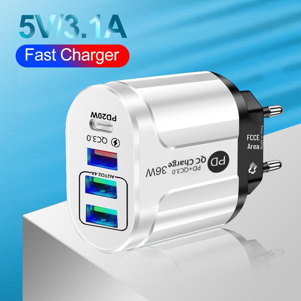 US/EU/UK 20W Fast Charging Phone Charger with USB & PD Ports