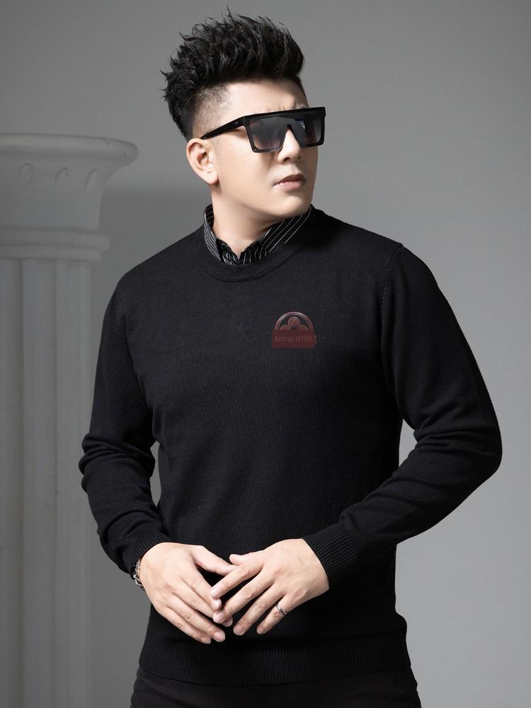 European-Style Faux Two-Piece Round-Neck Sweater for Men, Autumn and Winter Trendy Brand Printed Warm Knit Pullover Sweater