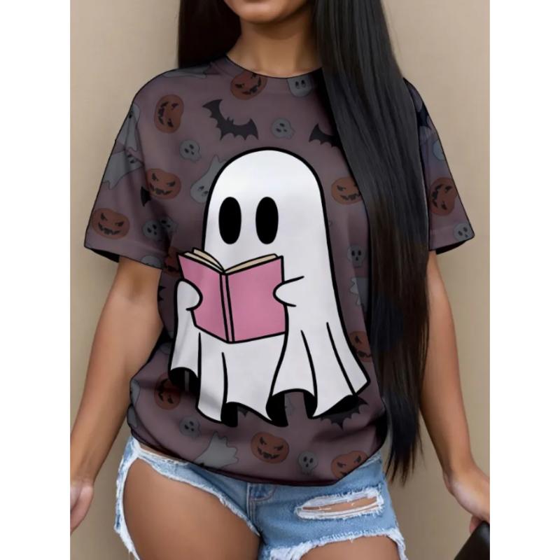 Moda Donna Girocollo Manica Corta Stampa Colore 3D Casual T-shirt Casual a Manica Corta Girocollo