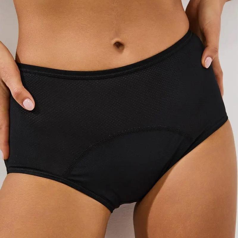 Plus Size Women's Summer Solid Color Mesh Breathable Pre and Post Period Leak Proof Mid High Waist Briefs