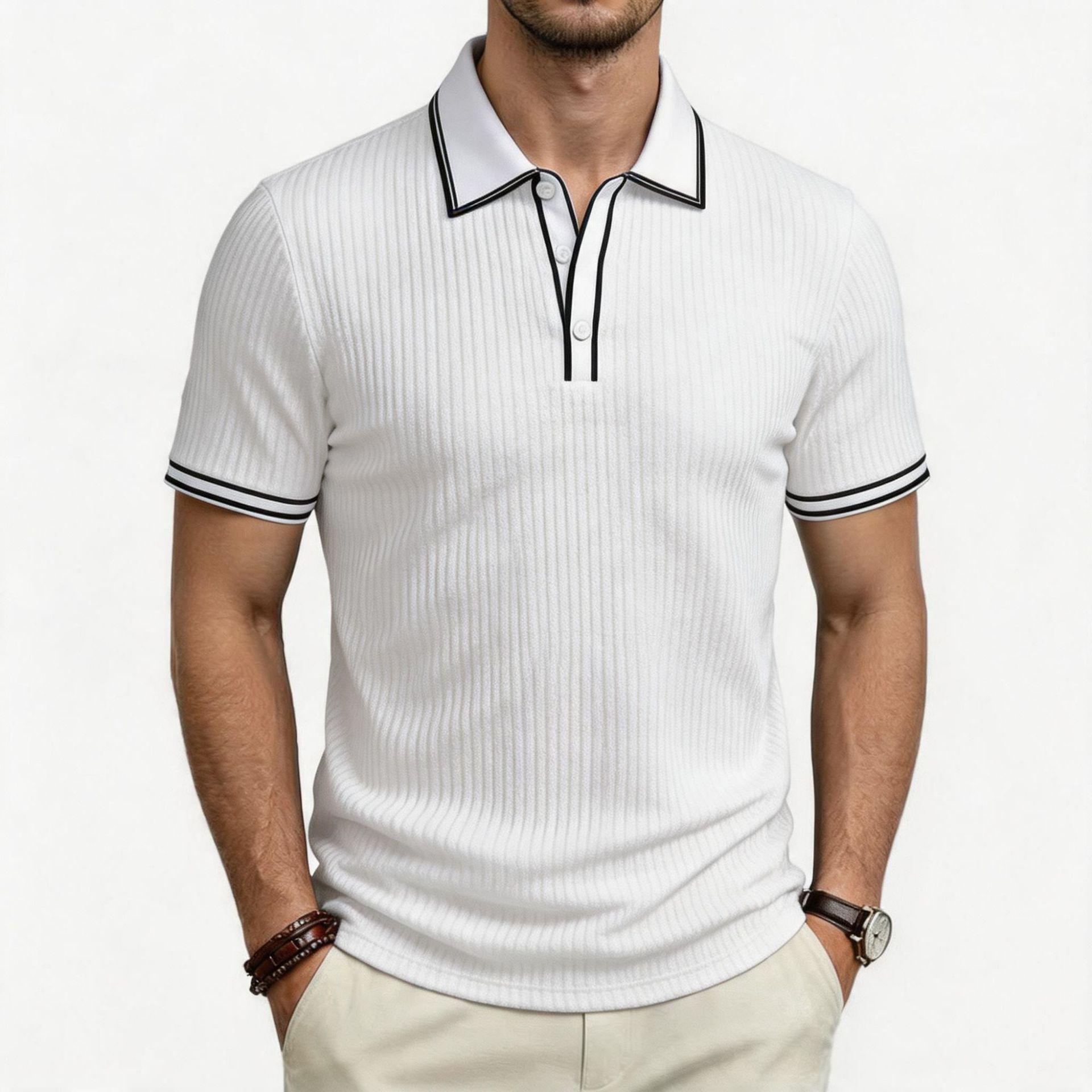 Men S Light Casual Striped Short Sleeve Knit Polo Shirt S белый