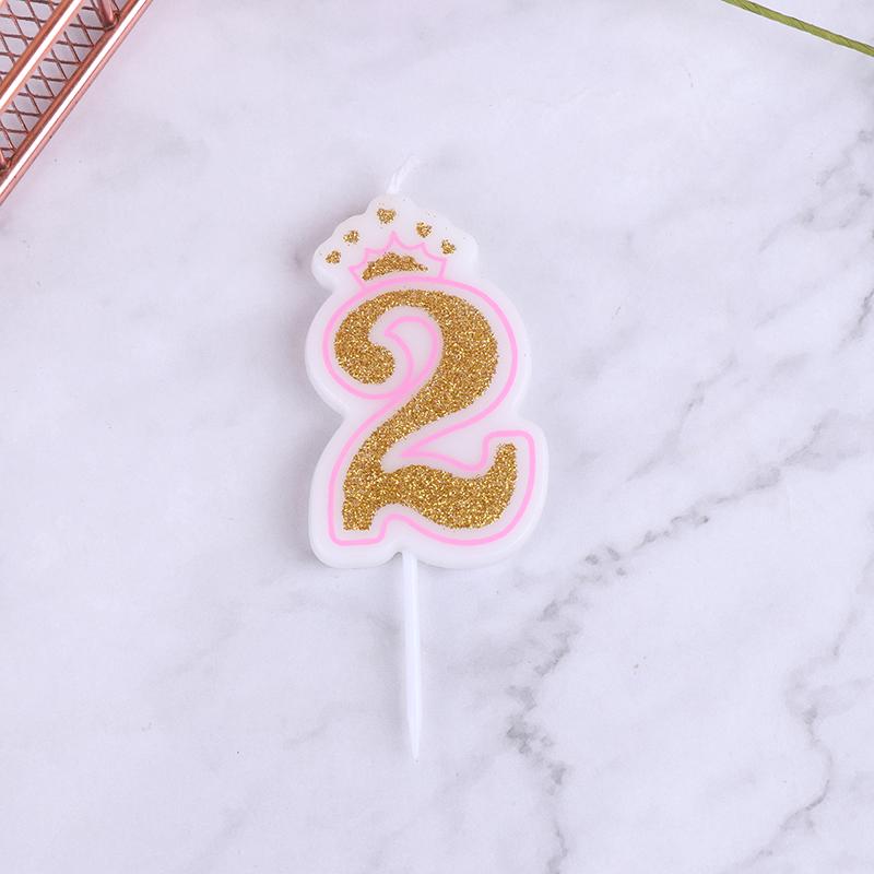 Praktyczna korona do pieczenia cyfrowa powierzchnia świecy złoty brokat z obramowaniem różowa niebieska świeca dekoracja na tort urodzinowy