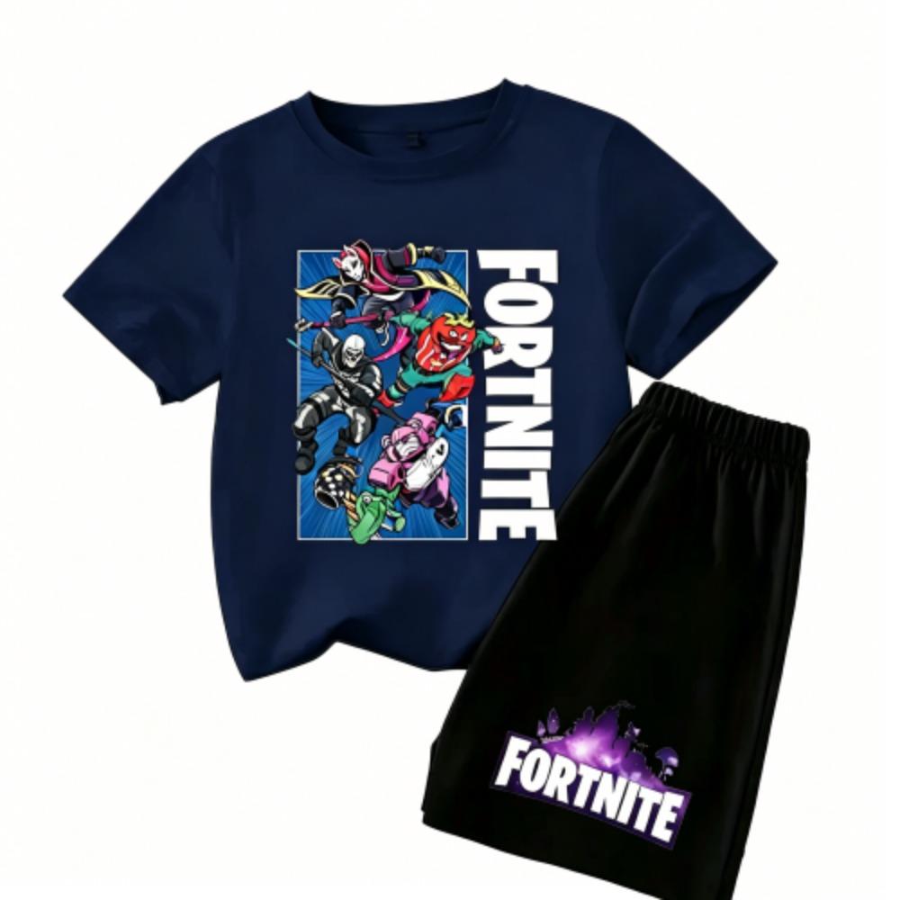 Anime Game Fortress Print Outdoor Street Kids T-shirt and Shorts Summer Home Casual Outfit Boy and Girl's Sports Set