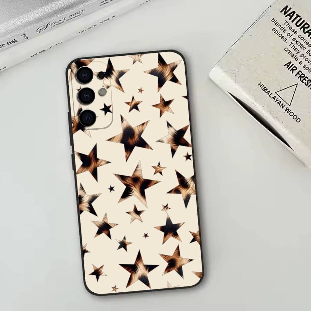 Trendy Leopard Print Star Pattern   Phone Case Black Silicone Soft For Samsung S25,S24,S21,S22,S23,S30,Ultra,S20,Plus,Fe,Lite