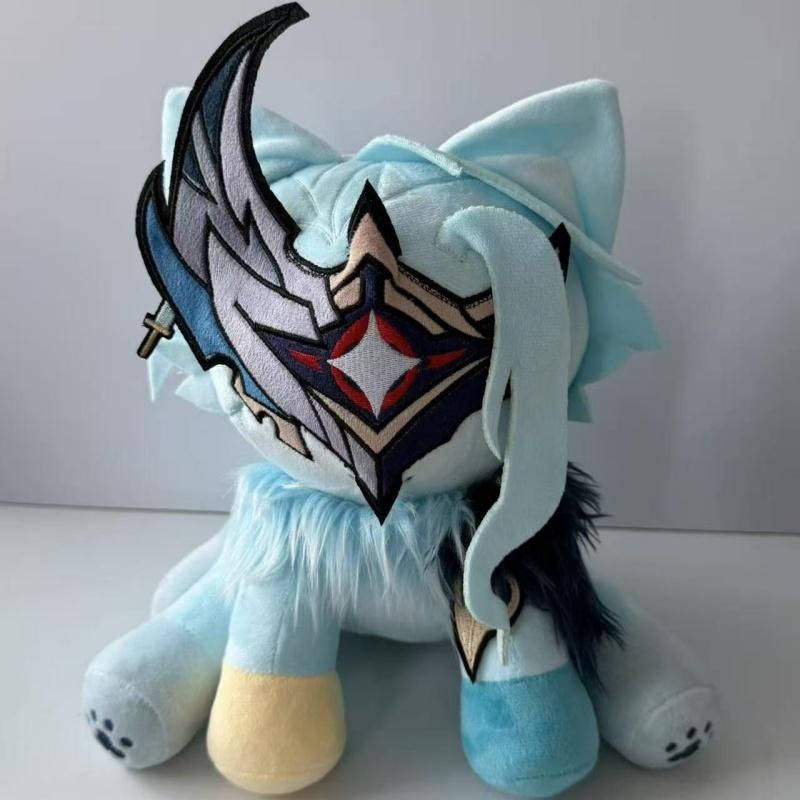 Genshin Impact Il Dottore Chibi Kätzchen Plüsch Kuscheltier Niedliche Puppe Zweifarbig Blauverlauf Fell Schichtweise Langes Seitenhaarbüschel Flauschig