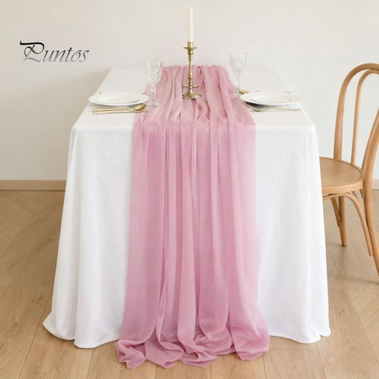 Heat Resistant Table Runner Sheer Flowing Runner, Chiffon Wedding Elegant Solid Color Durable for Dining Home Bridal Shower Party Decor Decorative