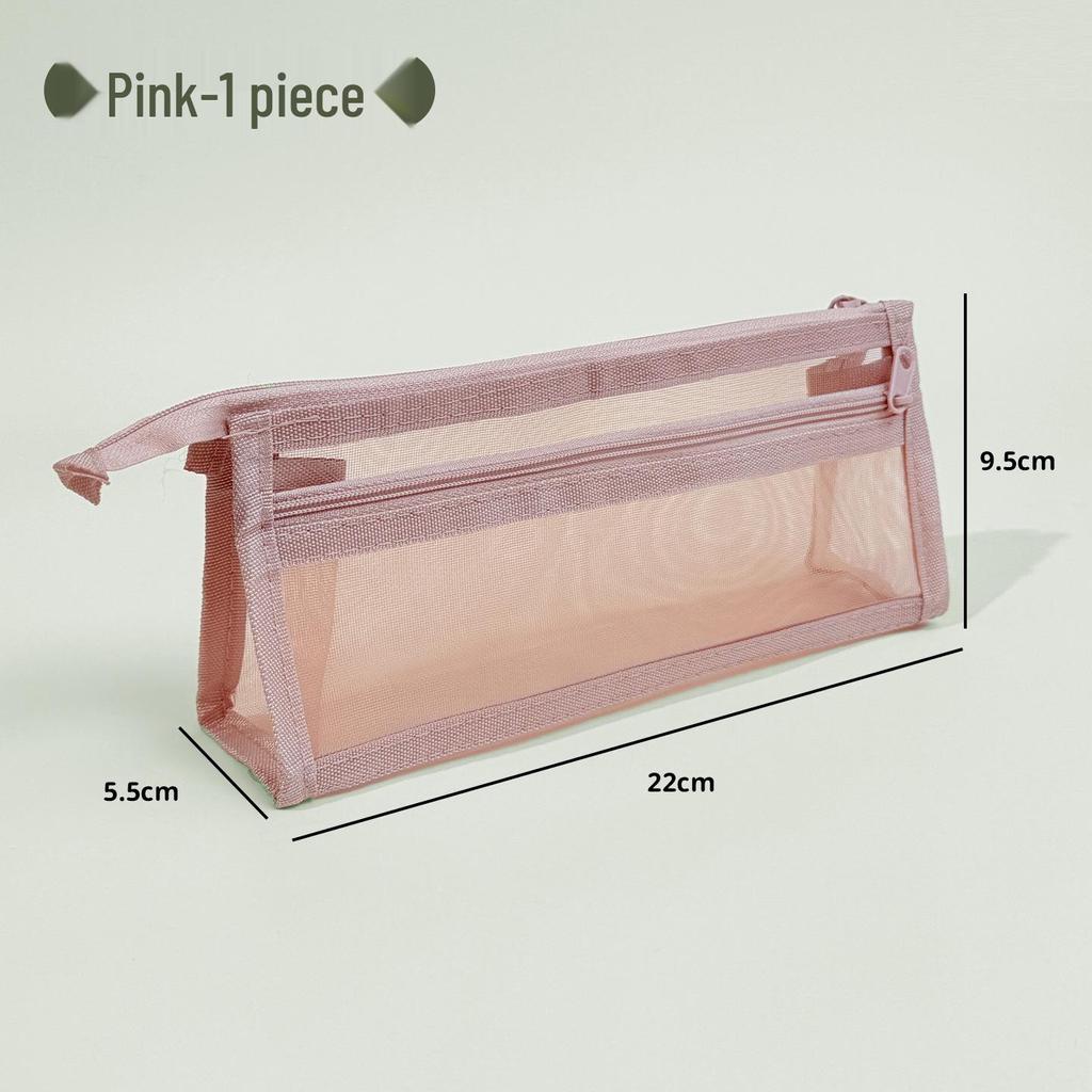 Transparent Double-Layer Mesh Pencil Case - Large Capacity Stationery Bag for Students